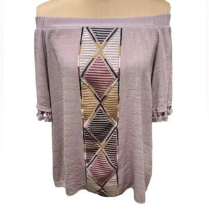 Knox Rose Top Womens Sz Med Purple Embroidered Southwestern Off Shoulder
Tassel